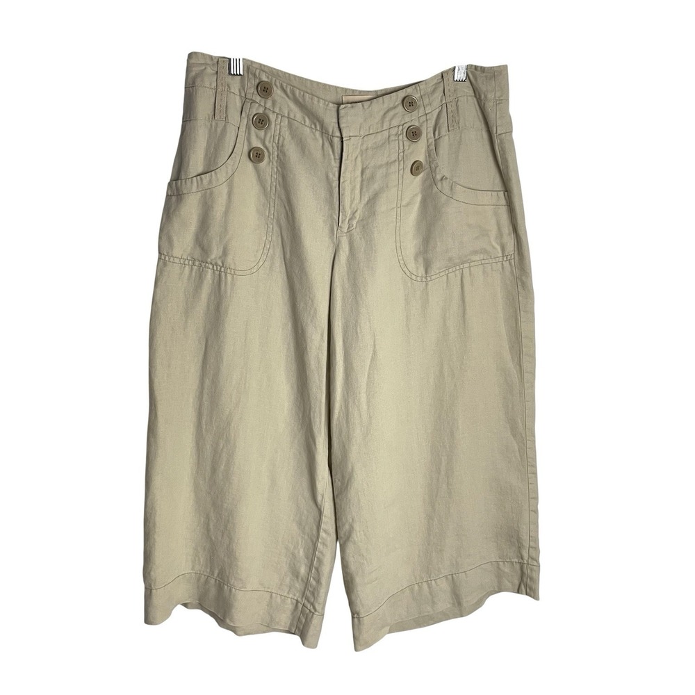 London Jean Marisa 100% Linen Wide Leg Capri Pants Size 12 Beige Nautical Chino